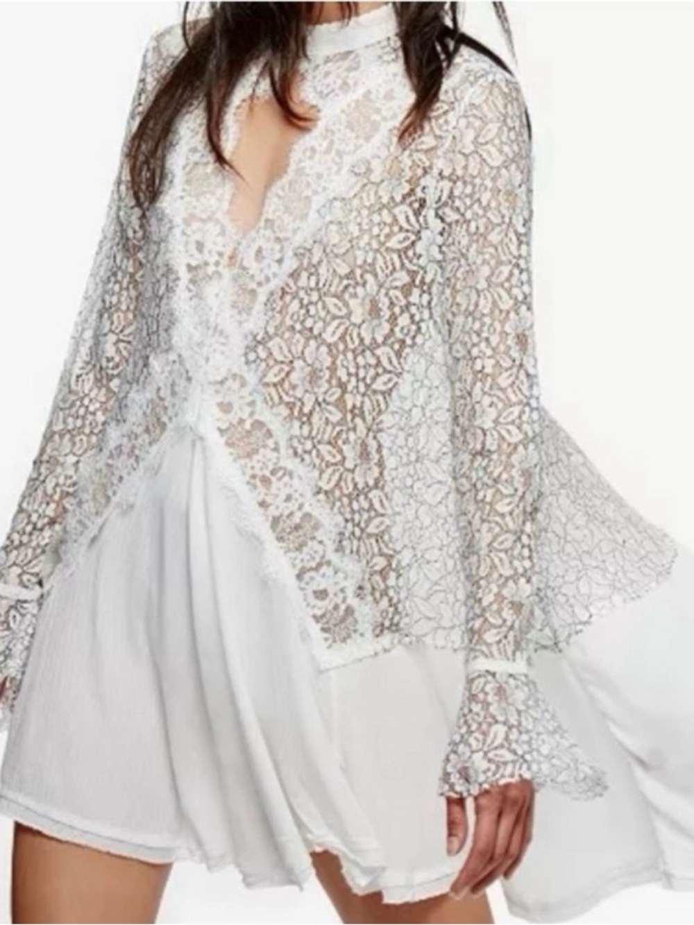 Free People White Lace Tunic Top